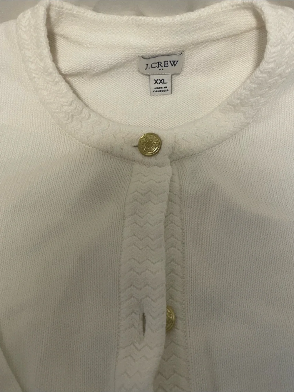 J. Crew White Crewneck Cardigan with Gold Buttons